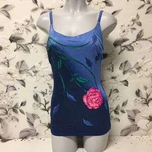 single rose navy blue vintage swimsuit small